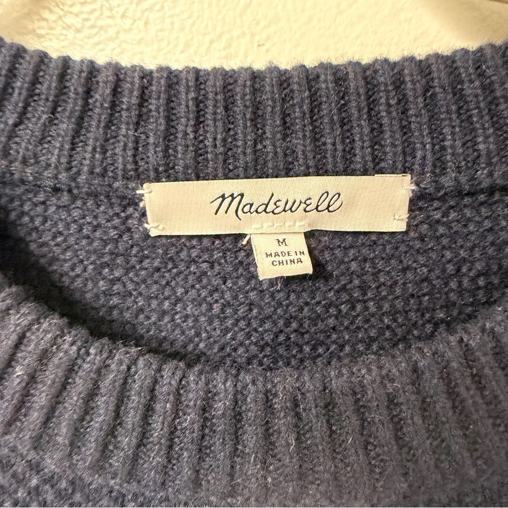 Madewell NWOT Patchwork Cableknit Tunic Crewneck‎ Navy Sweater Size Medium - Picture 4 of 7